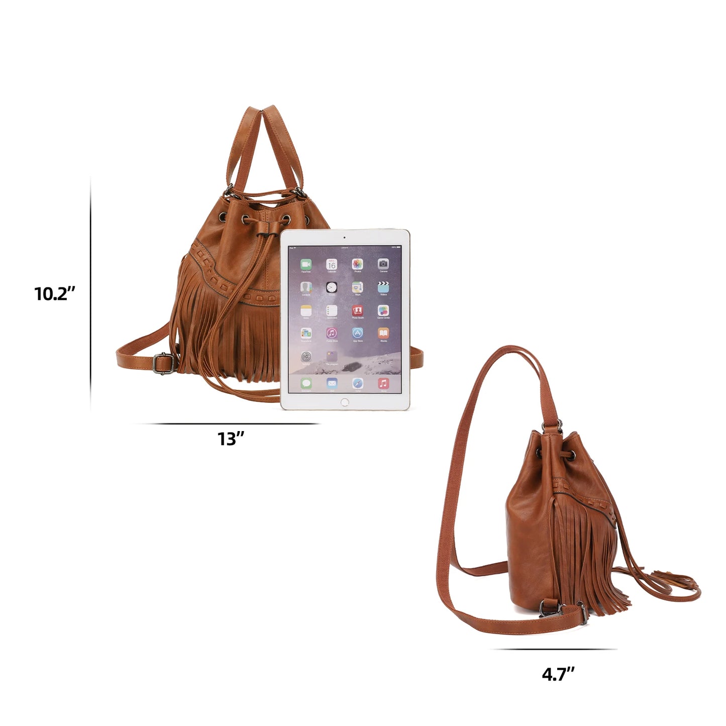 KL928 Bucket Bags for Women, Backpack Purse, Fringe Purses with Drawstring Ladies Tassel Hobo Bag Shoulder Handbags