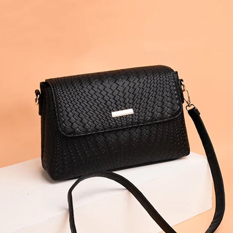 Fashion Black Shoulder Bags for Women PU Leather Soild Color Crossbody Messenger Bag Purse Female mama Handbags