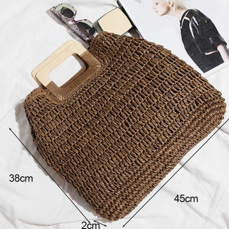 Retro Top Handle Design Crossbody Bag for Women Branded Simple Summer Straw Woven Handbags Female Hollow Basket Shoulder Bags