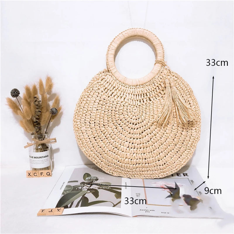 Retro Top Handle Design Crossbody Bag for Women Branded Simple Summer Straw Woven Handbags Female Hollow Basket Shoulder Bags