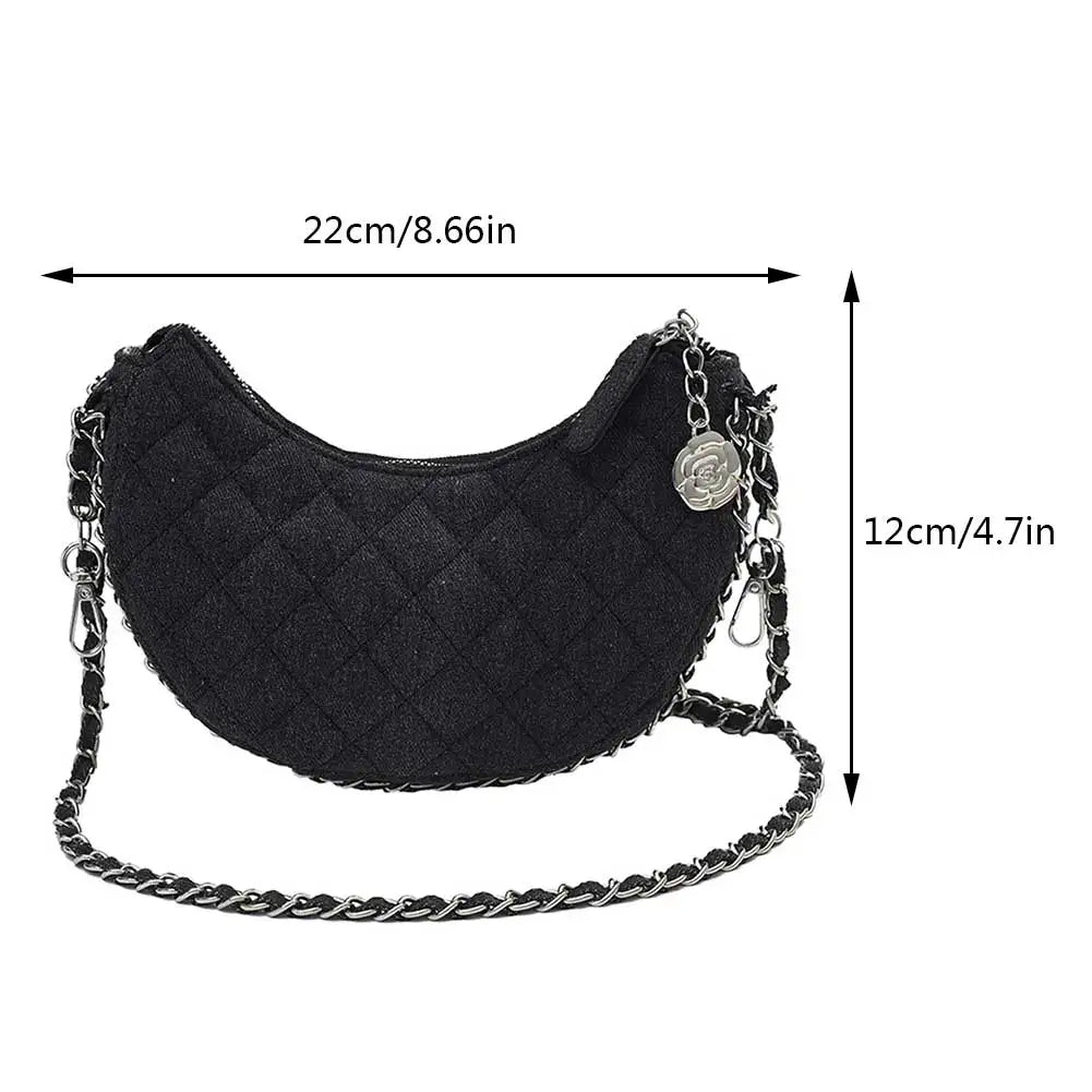 2023 New Denim Fabrics Chain Crossbody Bags Fashion Diffusion Stitching Small Crescent Bags Women's Luxury Underarm Tote Handbag