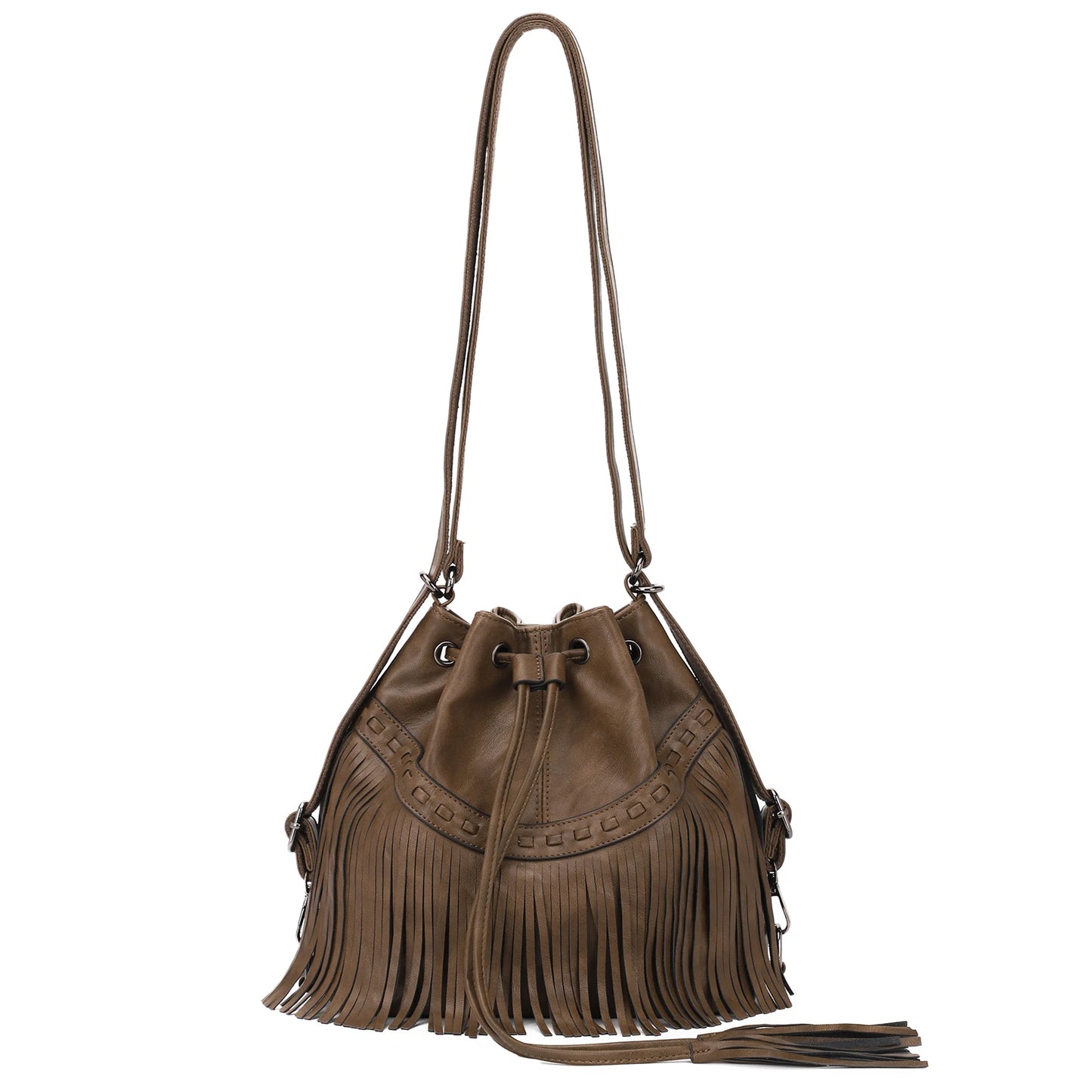 KL928 Bucket Bags for Women, Backpack Purse, Fringe Purses with Drawstring Ladies Tassel Hobo Bag Shoulder Handbags