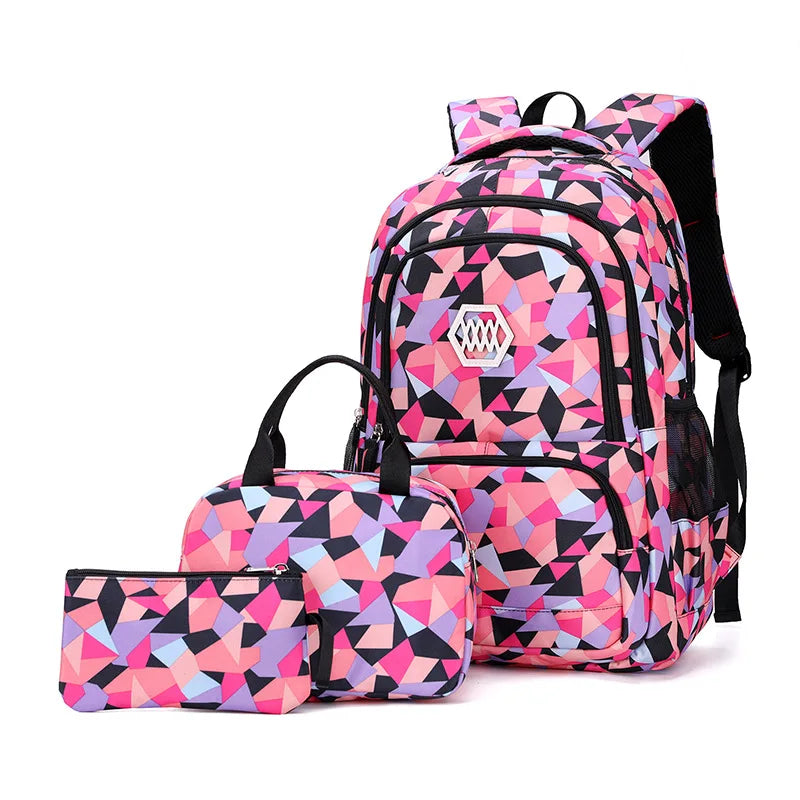 3Pcs Colorful Children Backpack Geometric Girls School Backpacks Korean Primary Bagpack Set Multi-Function Handbag Travel Bags