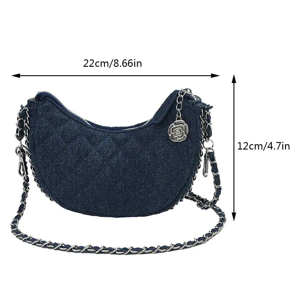 2023 New Denim Fabrics Chain Crossbody Bags Fashion Diffusion Stitching Small Crescent Bags Women's Luxury Underarm Tote Handbag