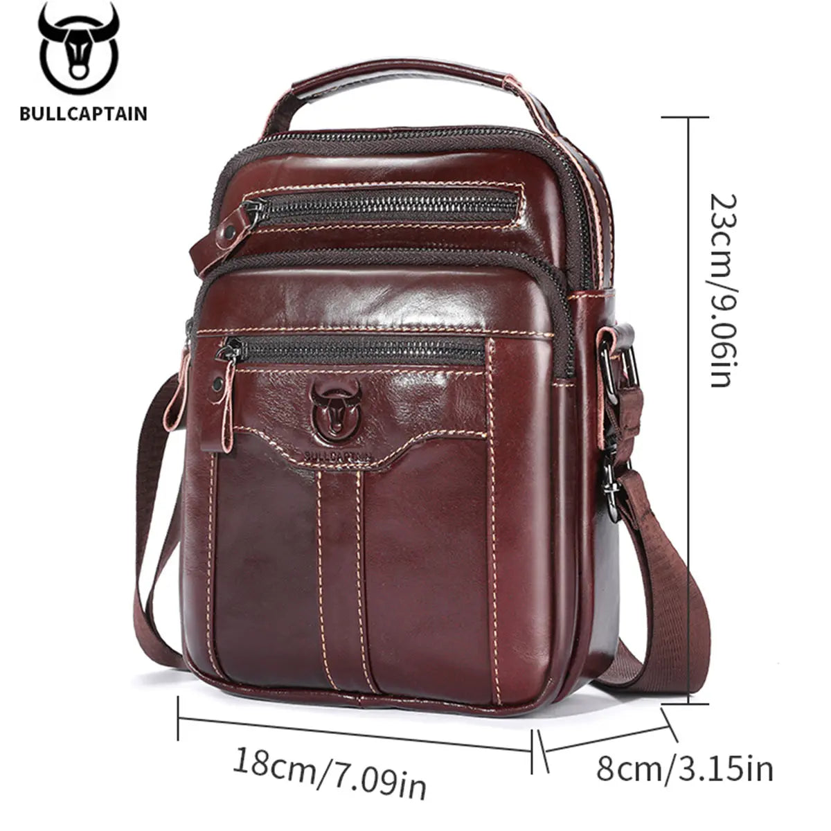 BULLCAPTAIN Men's Crossbody Bag Vintage Fashion Casual Business Large Capacity Handbag Practical & Durable Male's Shoulder Bags