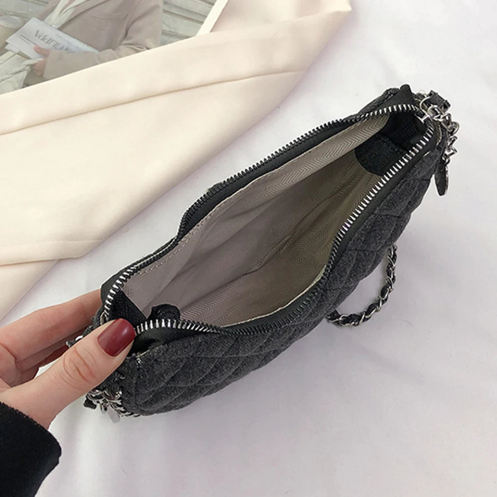 2023 New Denim Fabrics Chain Crossbody Bags Fashion Diffusion Stitching Small Crescent Bags Women's Luxury Underarm Tote Handbag