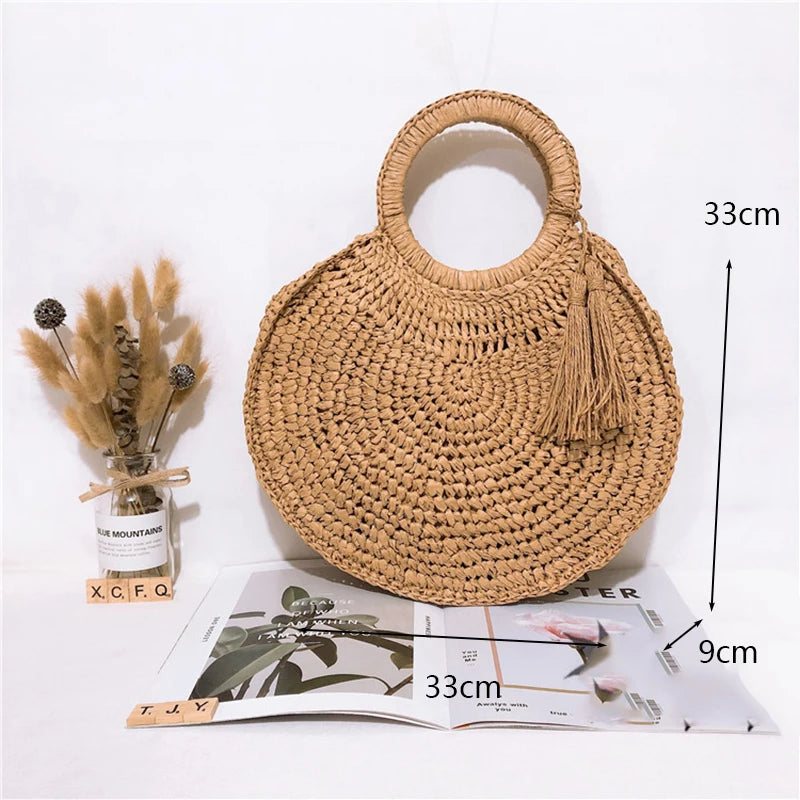 Retro Top Handle Design Crossbody Bag for Women Branded Simple Summer Straw Woven Handbags Female Hollow Basket Shoulder Bags