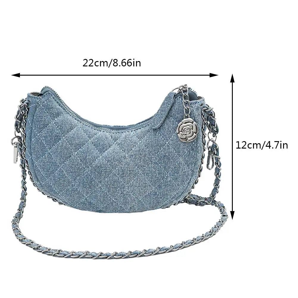 2023 New Denim Fabrics Chain Crossbody Bags Fashion Diffusion Stitching Small Crescent Bags Women's Luxury Underarm Tote Handbag