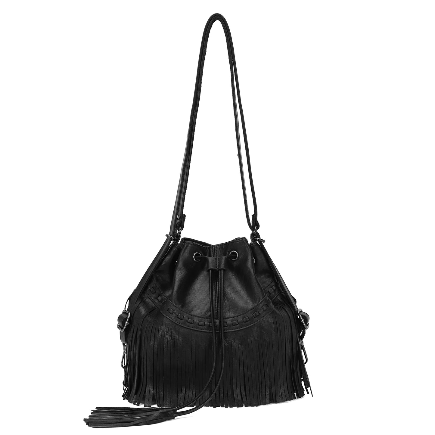 KL928 Bucket Bags for Women, Backpack Purse, Fringe Purses with Drawstring Ladies Tassel Hobo Bag Shoulder Handbags