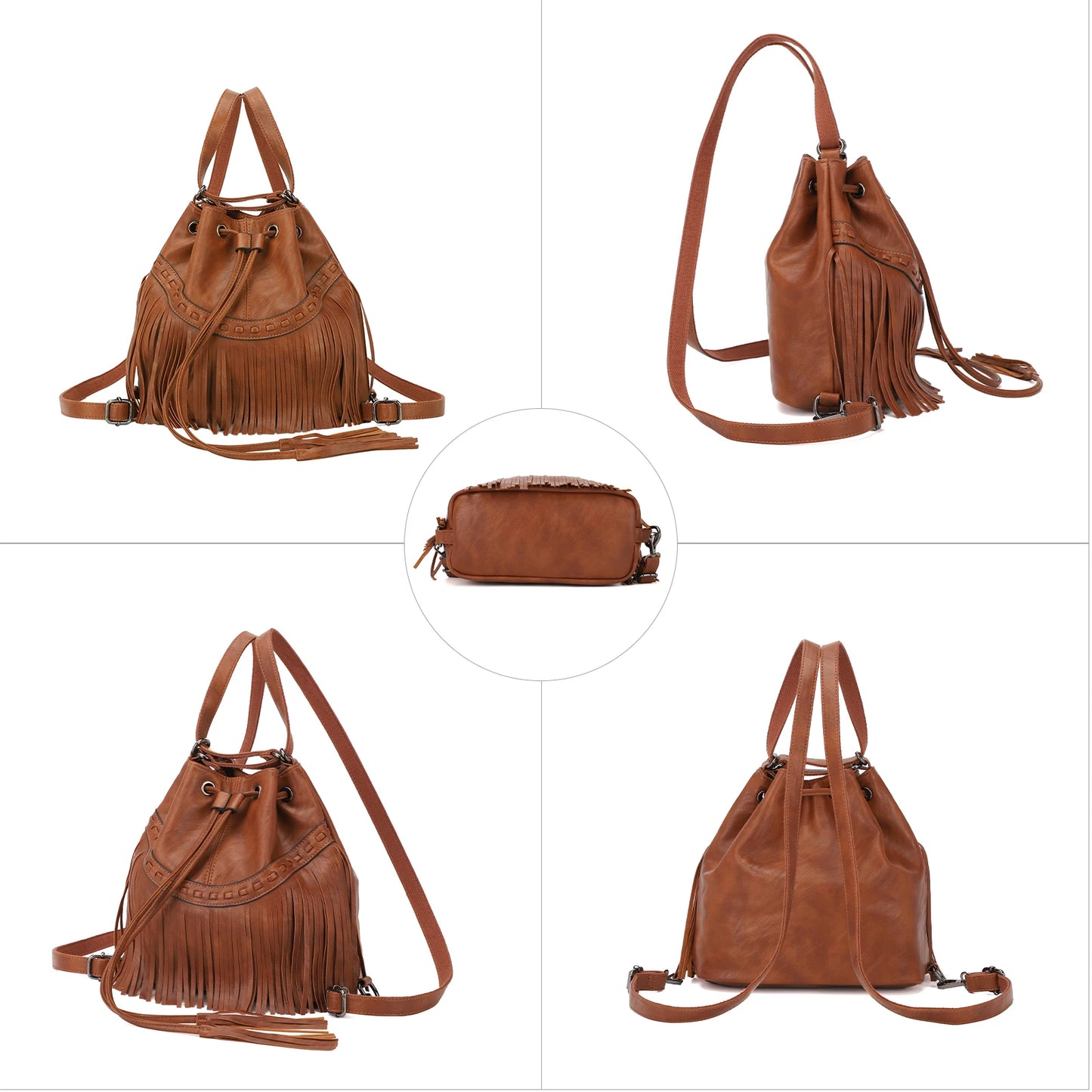 KL928 Bucket Bags for Women, Backpack Purse, Fringe Purses with Drawstring Ladies Tassel Hobo Bag Shoulder Handbags