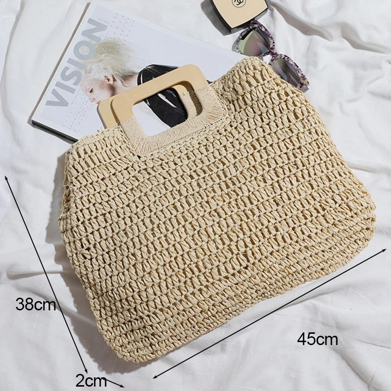 Retro Top Handle Design Crossbody Bag for Women Branded Simple Summer Straw Woven Handbags Female Hollow Basket Shoulder Bags