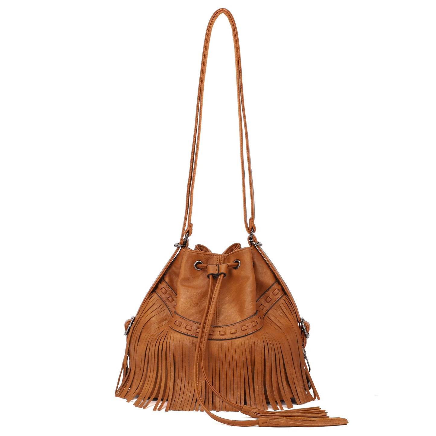 KL928 Bucket Bags for Women, Backpack Purse, Fringe Purses with Drawstring Ladies Tassel Hobo Bag Shoulder Handbags