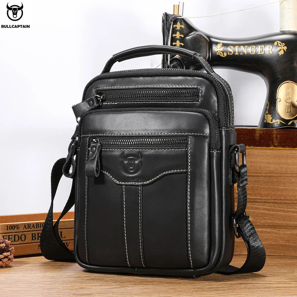 BULLCAPTAIN Men's Crossbody Bag Vintage Fashion Casual Business Large Capacity Handbag Practical & Durable Male's Shoulder Bags