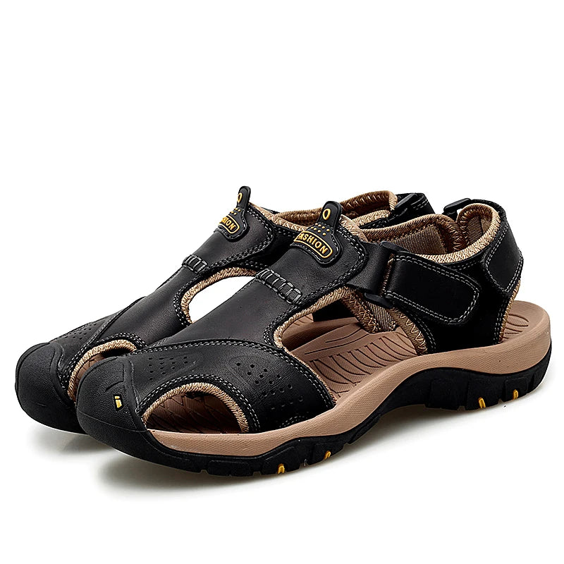 Summer Men Sandals Genuine Leather Mens Casual Shoes Outdoor Men Leather Sandals for Men Beach Shoes Roman Shoes Plus Size 38-48