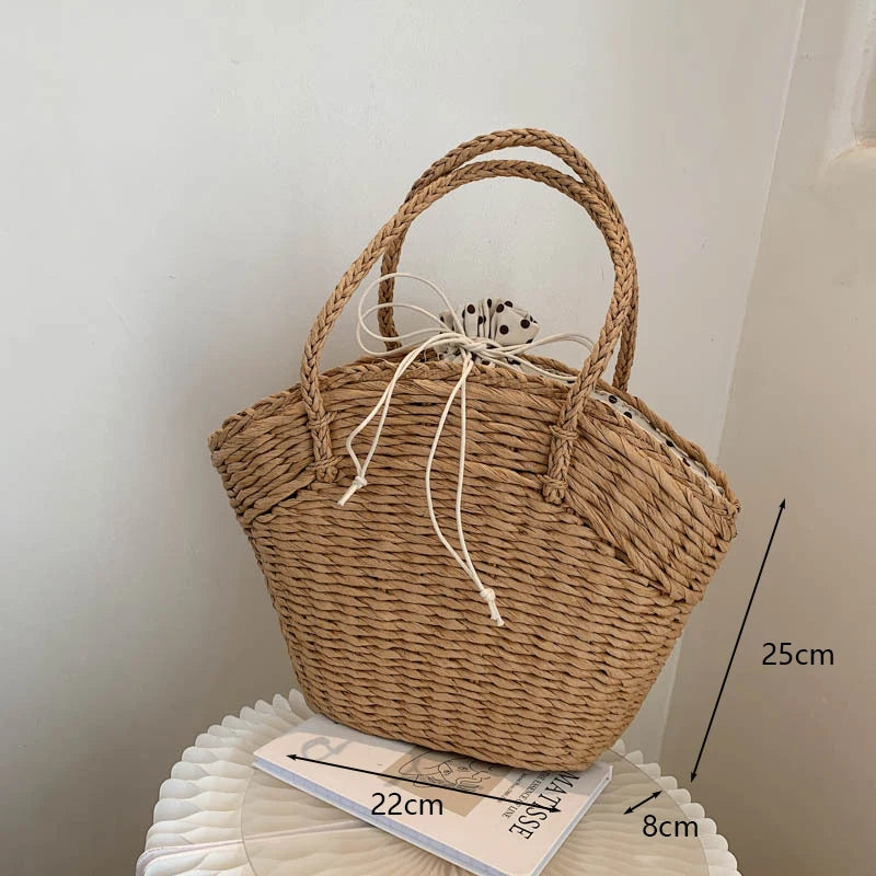 Retro Top Handle Design Crossbody Bag for Women Branded Simple Summer Straw Woven Handbags Female Hollow Basket Shoulder Bags