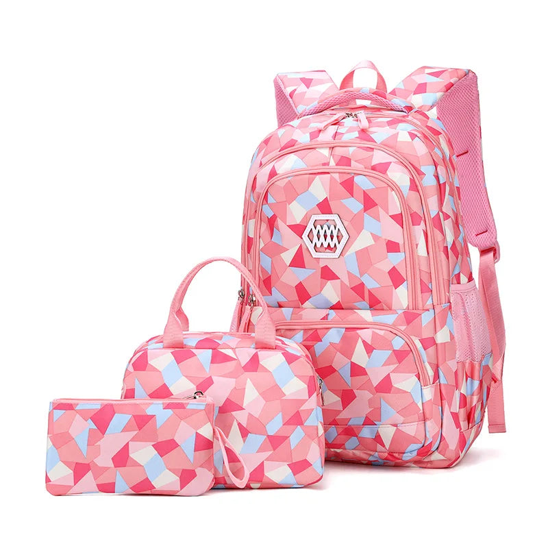 3Pcs Colorful Children Backpack Geometric Girls School Backpacks Korean Primary Bagpack Set Multi-Function Handbag Travel Bags