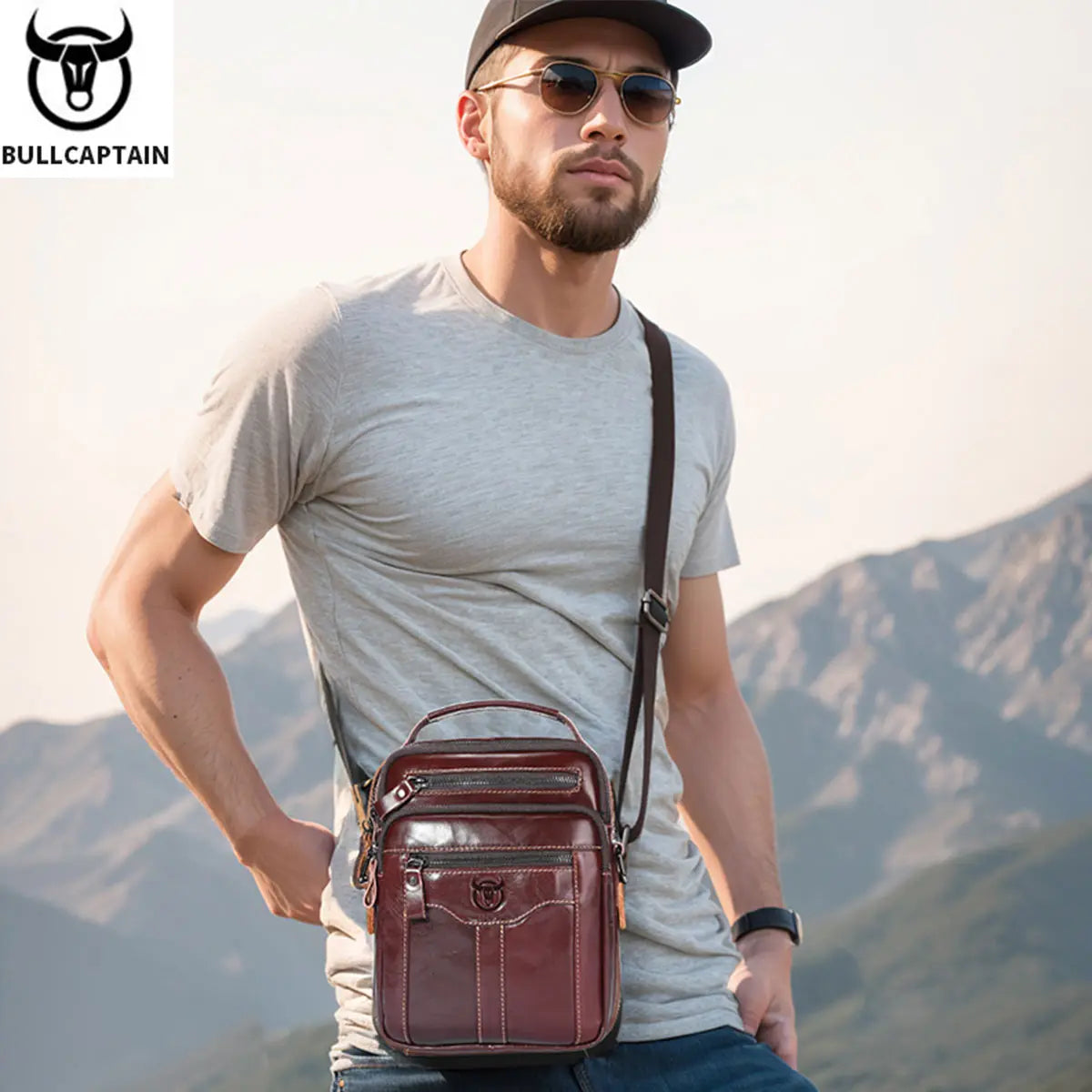 BULLCAPTAIN Men's Crossbody Bag Vintage Fashion Casual Business Large Capacity Handbag Practical & Durable Male's Shoulder Bags