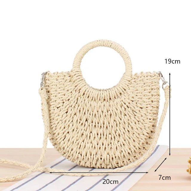 Retro Top Handle Design Crossbody Bag for Women Branded Simple Summer Straw Woven Handbags Female Hollow Basket Shoulder Bags