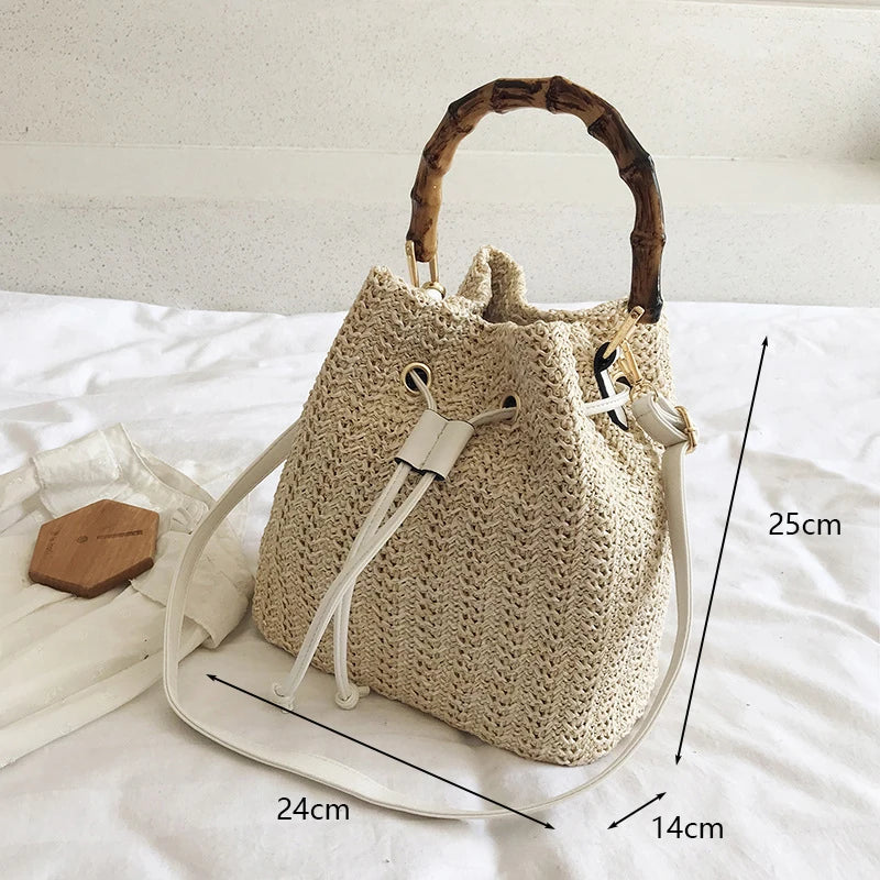 Retro Top Handle Design Crossbody Bag for Women Branded Simple Summer Straw Woven Handbags Female Hollow Basket Shoulder Bags