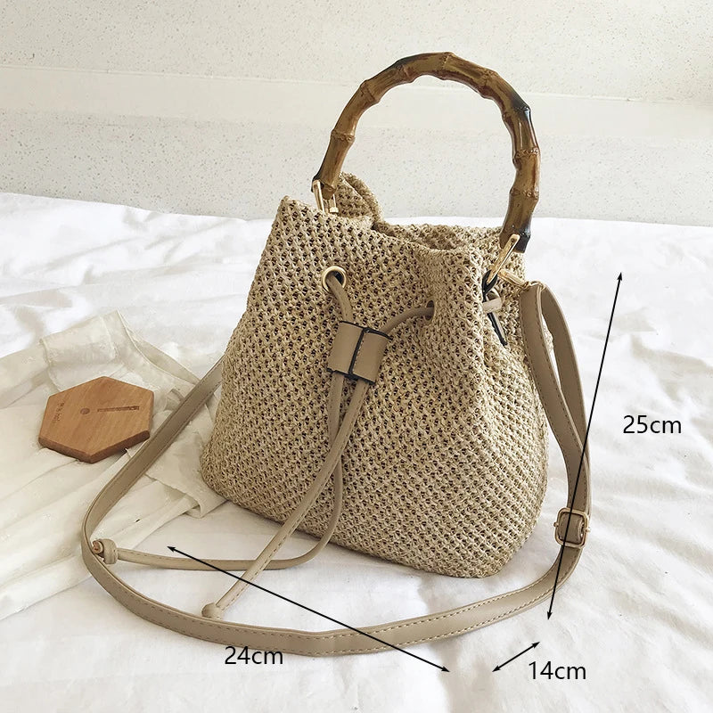 Retro Top Handle Design Crossbody Bag for Women Branded Simple Summer Straw Woven Handbags Female Hollow Basket Shoulder Bags