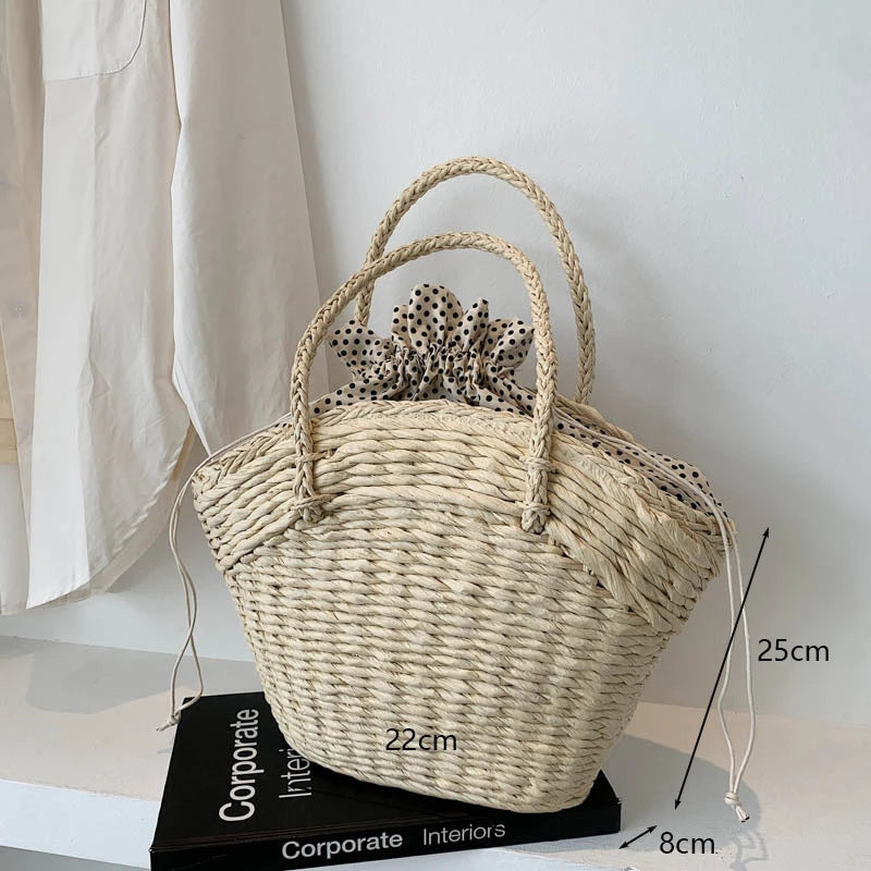 Retro Top Handle Design Crossbody Bag for Women Branded Simple Summer Straw Woven Handbags Female Hollow Basket Shoulder Bags