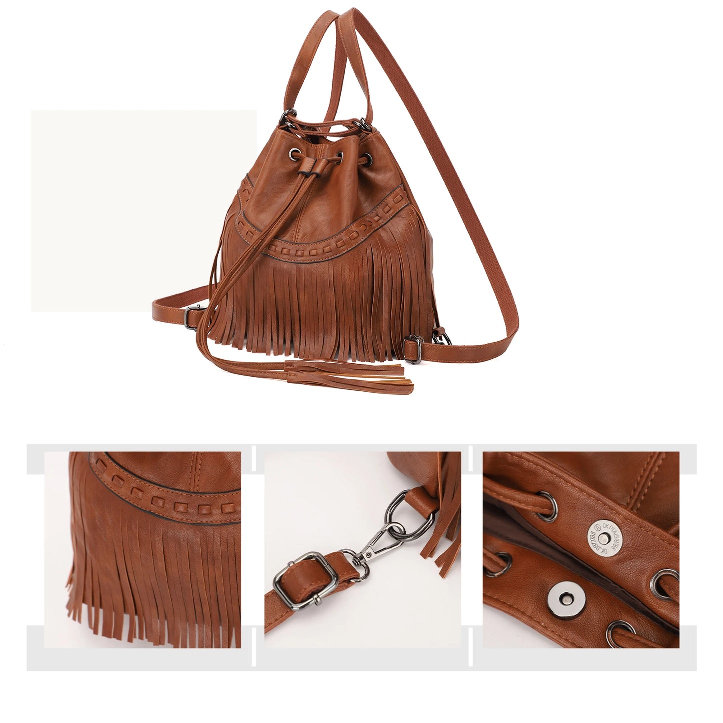 KL928 Bucket Bags for Women, Backpack Purse, Fringe Purses with Drawstring Ladies Tassel Hobo Bag Shoulder Handbags