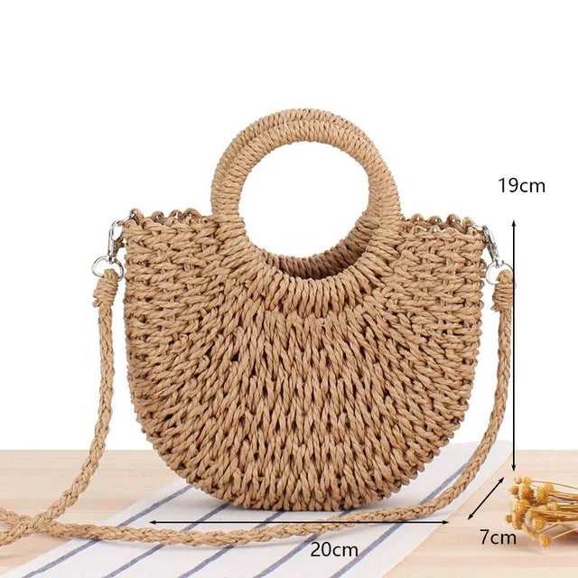 Retro Top Handle Design Crossbody Bag for Women Branded Simple Summer Straw Woven Handbags Female Hollow Basket Shoulder Bags